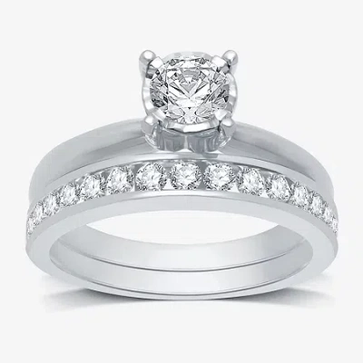 Modern Bride 1 Ct. T.w. Natural Diamond Round Solitaire Bridal Set In 10k Gold In Silver