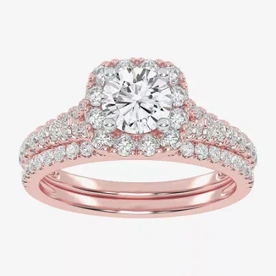 Modern Bride 1 Ct.t.w. (g / Vs2-si1) Lab-grown Diamond Cushion Halo Wedding Engagement Ring In 10k Gold In Pink