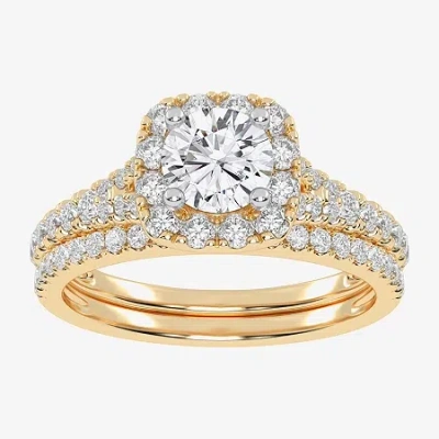 Modern Bride 1 Ct.t.w. (g / Vs2-si1) Lab-grown Diamond Cushion Halo Wedding Engagement Ring In 10k Gold In Yellow