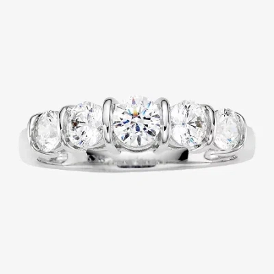 Modern Bride 1 Ct.t.w. Natural Diamond 10k White Gold 5-stone Ring In Silver