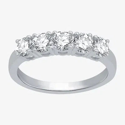 Modern Bride 1 Ct.t.w. Natural Diamond 10k White Gold 5-stone Wedding Band In Silver