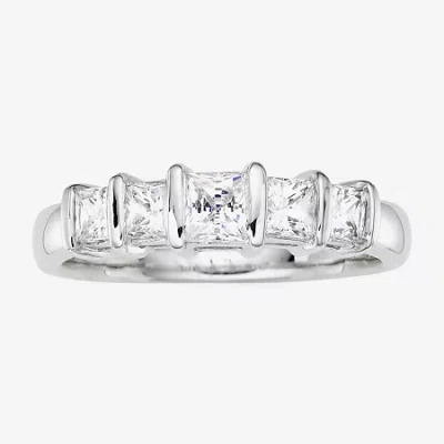 Modern Bride 1 Ct.t.w. Natural Diamond 10k White Gold Princess 5-stone Ring In Silver