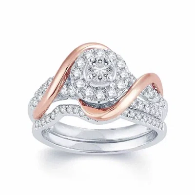 Modern Bride 1 Ct.t.w. Natural Diamond 14k Two-tone Gold Engagement Ring In Transparent