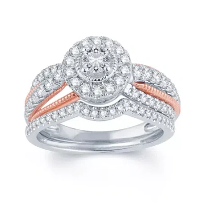 Modern Bride 1 Ct.t.w. Natural Diamond 14k Two-tone Gold Engagement Ring In Transparent