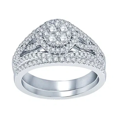 Modern Bride 1 Ct.t.w. Natural Diamond 14k White Gold Bridal Set In Silver