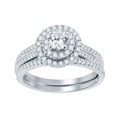 Modern Bride 1 Ct.t.w. Natural Diamond Bridal Set In Silver