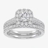 Modern Bride 1 Ct.t.w. Natural Diamond Cushion Halo Bridal Set In 10k Or 14k Gold In White