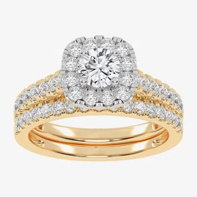 Modern Bride 1 Ct.t.w. Natural Diamond Cushion Halo Bridal Set In 10k Or 14k Gold