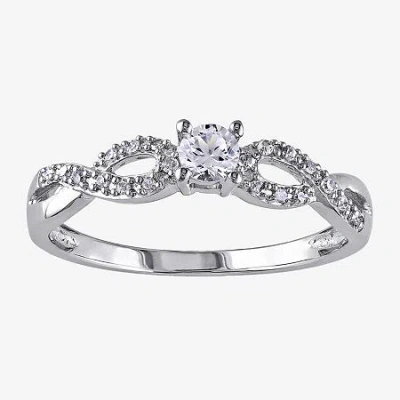 Modern Bride 1/10 Ct. T.w. Diamond & Lab-created White Sapphire Engagement Ring In Silver