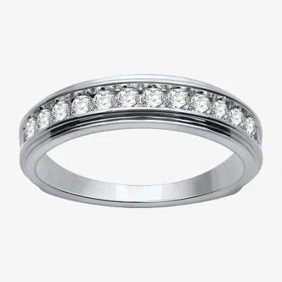 Modern Bride 1/2 Ct. T.w. Lab-grown (h-i / I1) Diamond Wedding Band In 10k White Or Yellow Gold In Black