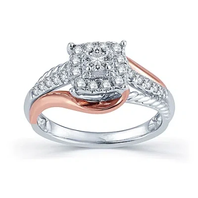 Modern Bride 1/2 Ct.t.w. Natural Diamond 14k Two-tone Gold Engagement Ring In Transparent