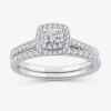 Modern Bride 1/2 Ct.t.w. Natural Diamond Halo Bridal Set 10k Or 14k White Gold In Silver