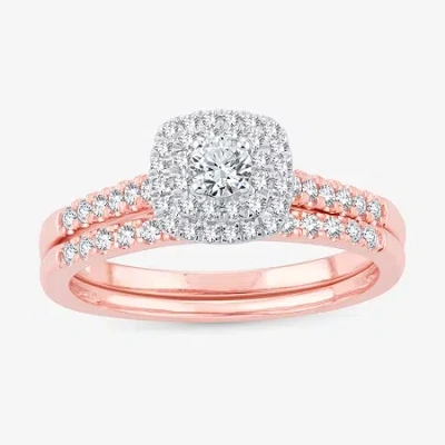 Modern Bride 1/2 Ct.t.w. Natural Diamond Halo Bridal Set 10k Or 14k White Gold In Metallic