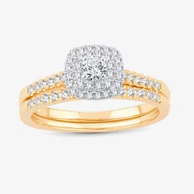 Modern Bride 1/2 Ct.t.w. Natural Diamond Halo Bridal Set 10k Or 14k White Gold