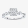 Modern Bride 1/2 Ct.t.w. Natural Diamond Side Stone Engagement Ring In 10k Or 14k White Gold In Silver