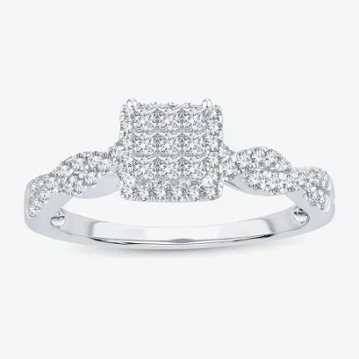 Modern Bride 1/2 Ct.t.w. Natural Diamond Side Stone Engagement Ring In 10k Or 14k White Gold