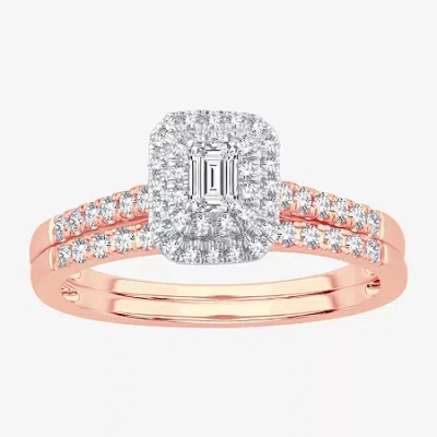 Modern Bride 1/2 Ct.t.w. Natural Diamond Side Stone Halo Bridal Set In 10k Or 14k Gold