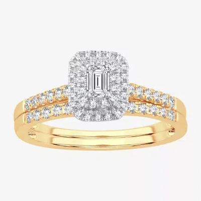 Modern Bride 1/2 Ct.t.w. Natural Diamond Side Stone Halo Bridal Set In 10k Or 14k Gold In Gray