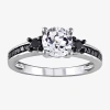 Modern Bride 1/3 Ct. T.w. Color-enhanced Black Diamond & Lab-created Sapphire Engagement Ring In Sterling Silver In White