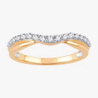 Modern Bride 1/4 Ct.t.w. Natural Diamond 10k Or 14k Gold Curved Wedding Band In Yellow