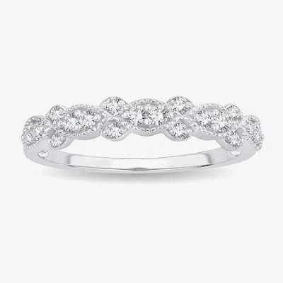 Modern Bride 1/4 Ct.t.w. Natural Diamond 10k Or 14k White Gold Wedding Band In Silver