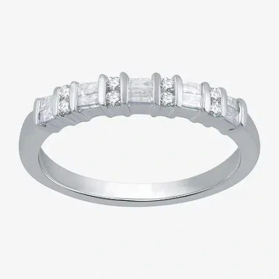Modern Bride 1/4 Ct.t.w. Natural Diamond 10k White Gold Band In Silver