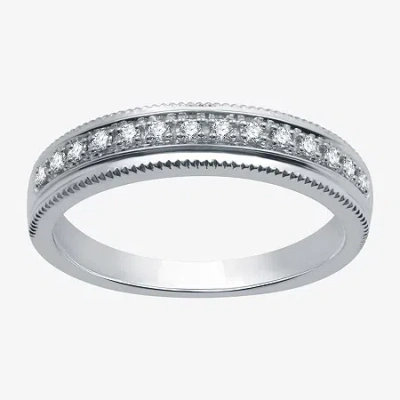 Modern Bride 1/8 Ct.t.w. Natural Diamond Wedding Band In Silver