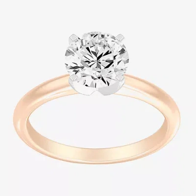 Modern Bride 2 Ct. Round Lab-grown (g / Si2) Diamond Solitaire Engagement Ring In 14k Gold In Pink