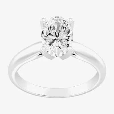 Modern Bride 2 Ct.lab-grown (i / Si2) Diamond Oval-cut Solitaire Engagement Ring In 14k Gold In Silver
