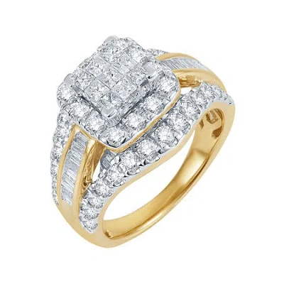 Modern Bride 2 Ct.t.w. Natural Diamond 14k Yellow Gold Multi-top Ring In Transparent