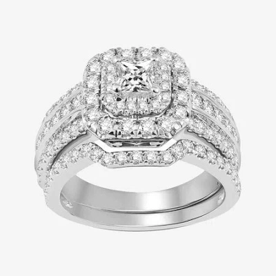 Modern Bride 2 Ct.t.w. Natural Diamond Bridal Set In Silver