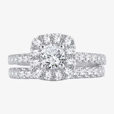 Modern Bride 2 Ct.t.w. Natural Diamond Cushion Halo Bridal Set In 10k Or 14k Gold In Neutral