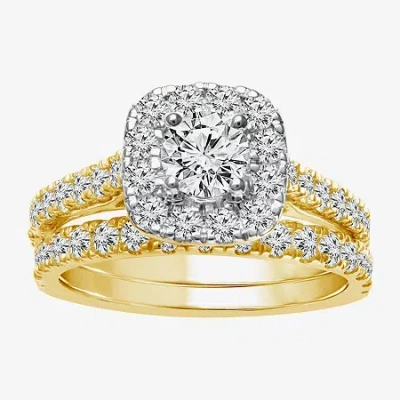Modern Bride 2 Ct.t.w. Natural Diamond Cushion Halo Bridal Set In 10k Or 14k Gold