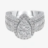 Modern Bride 2 Ct.t.w. Natural Diamond Pear Shape Side Stone Halo Engagement Ring In 10k Or 14k White Gold In White
