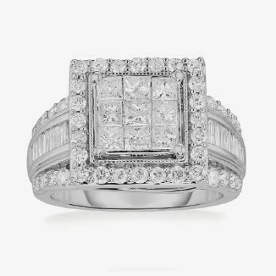 Modern Bride 2 Ct.t.w. Natural Diamond Side Stone Halo Engagement Ring In 10k Or 14k Gold In White