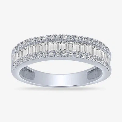 Modern Bride 2.5mm 1/2 Ct.t.w. Natural White Diamond 10k Gold Anniversary Band In Silver