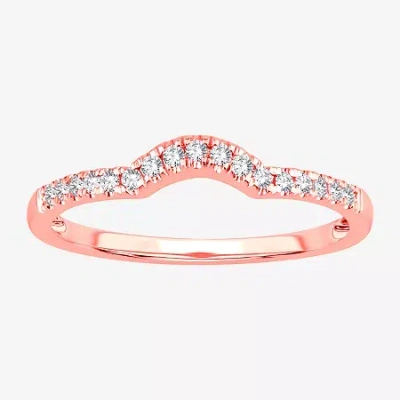 Modern Bride 2mm 1/8 Ct.t.w. Natural Diamond 10k Gold Wedding Band In Pink