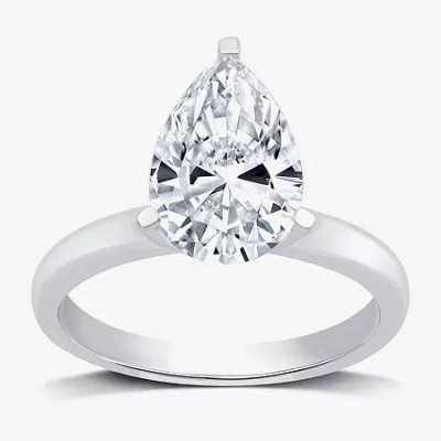 Modern Bride 3 Ct. Lab-grown (g / Vs2) Diamond Pear Solitaire Engagement Ring In14k Gold In Metallic