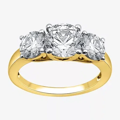 Modern Bride 3 Ct. T.w. Lab-grown (g / Si1-si2) Diamond Round 3-stone Engagement Ring In 14k Gold In Yellow