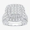 Modern Bride 3 Ct.t.w. Natural Diamond Cushion Shape Side Stone Halo Engagement Ring In 10k Or 14k White Gold In White