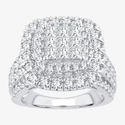Modern Bride 3 Ct.t.w. Natural Diamond Cushion Shape Side Stone Halo Engagement Ring In 10k Or 14k White Gold