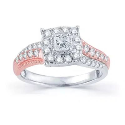 Modern Bride 3/4 Ct.t.w. Natural Diamond 14k Two-tone Gold Engagement Ring In Transparent