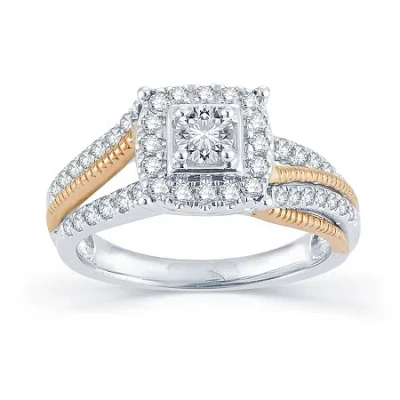 Modern Bride 3/4 Ct.t.w. Natural Diamond 14k Two-tone Gold Engagement Ring In Transparent