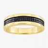 Modern Bride 3.5mm 1/10 Ct.t.w. Color-enhanced Black Diamond Sterling Silver Wedding Band In Gold