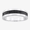 Modern Bride 3.5mm 1/10 Ct.t.w. Color-enhanced Black Diamond Sterling Silver Wedding Band In Silver