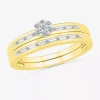 Modern Bride 3.60mm Unisex Adult 1/5 Ct. Natural White Diamond 10k Gold Round Side Stone Wedding Ring Set In Gold