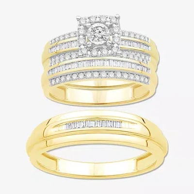 Modern Bride 3pc His And Hers Trio Wedding Set Featuring 3/4 Ct.t.w. Natural Diamond Womens Bridal Set And Mens W In Gold