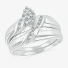 Modern Bride 4.00mm Unisex Adult 1/3 Ct. T.w. Natural White Diamond 10k White Gold Marquise Wedding Ring Set In Silver