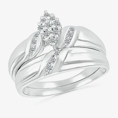 Modern Bride 4.00mm Unisex Adult 1/3 Ct. T.w. Natural White Diamond 10k White Gold Marquise Wedding Ring Set