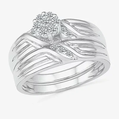 Modern Bride 4.00mm Unisex Adult 1/3 Ct. T.w. Natural White Diamond 10k White Gold Round Wedding Ring Set